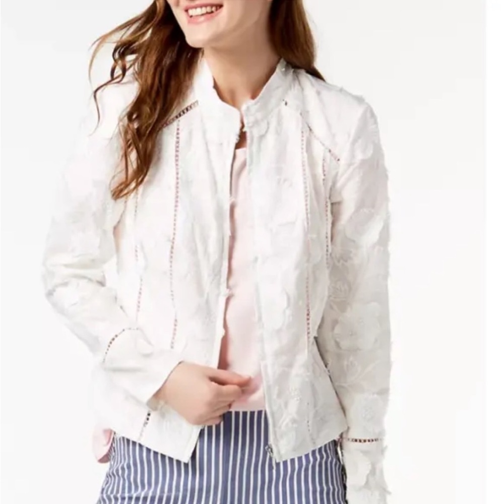 INC Eyelash Floral Embroidered Zip Up Jacket Size L (12-14) NWOT